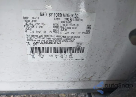 2018 Lincoln Mkx Premiere z USA, uszkodzony, nr VIN 2LMPJ6JR3JBL42148